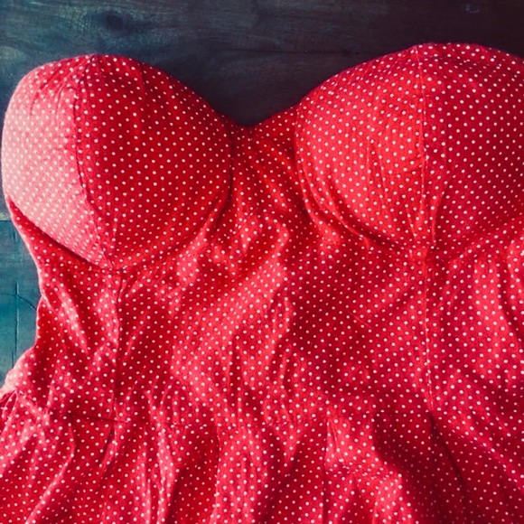 Red & White Polka-dot Mini Strapless Dress - Picture 2 of 3